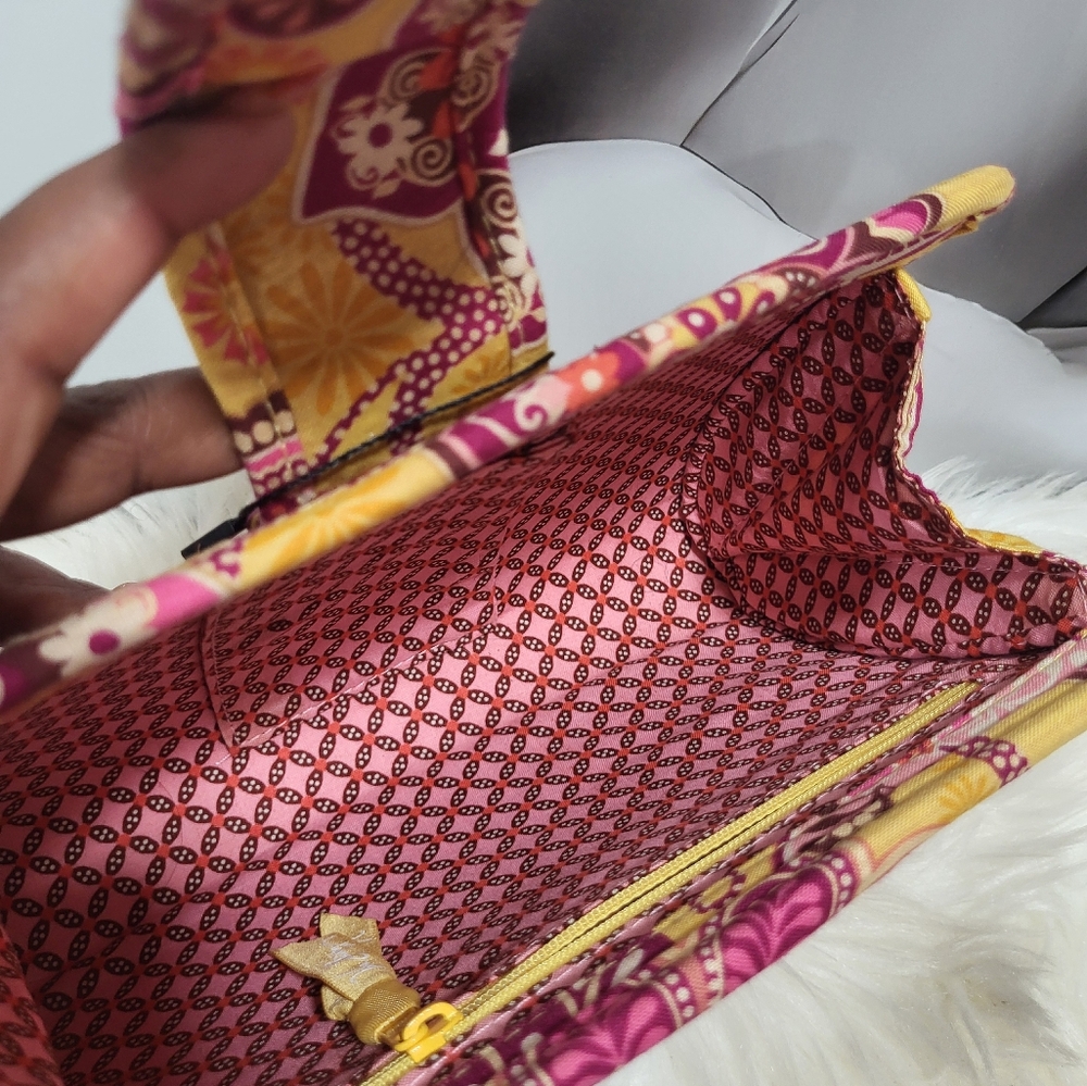 Vera Bradley Women’s Tiki Clutch Bali Gold Sz M Floral Chunky Coco Shell Button - Picture 5 of 8